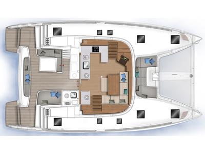 Floor plan of Alouet, a Lagoon 46 catamaran at Nettuno, Italy