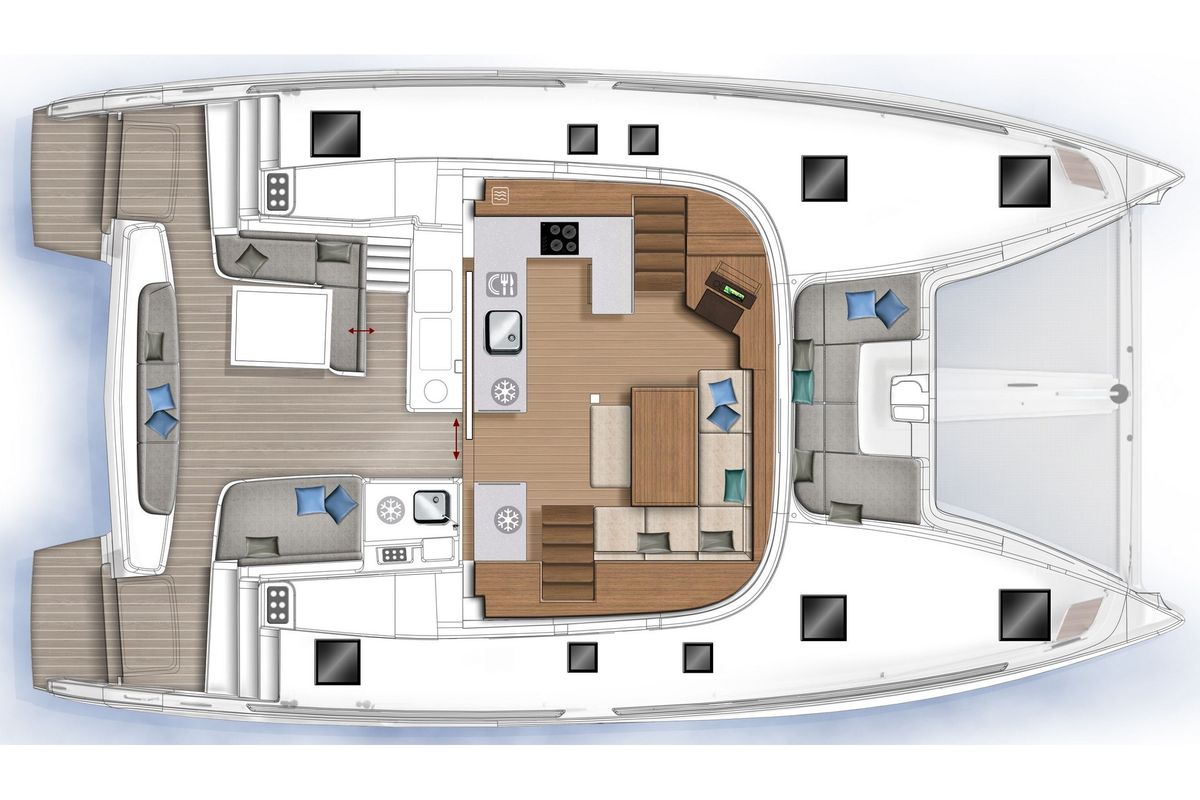 Floor plan of Alouet, a Lagoon 46 catamaran at Nettuno, Italy