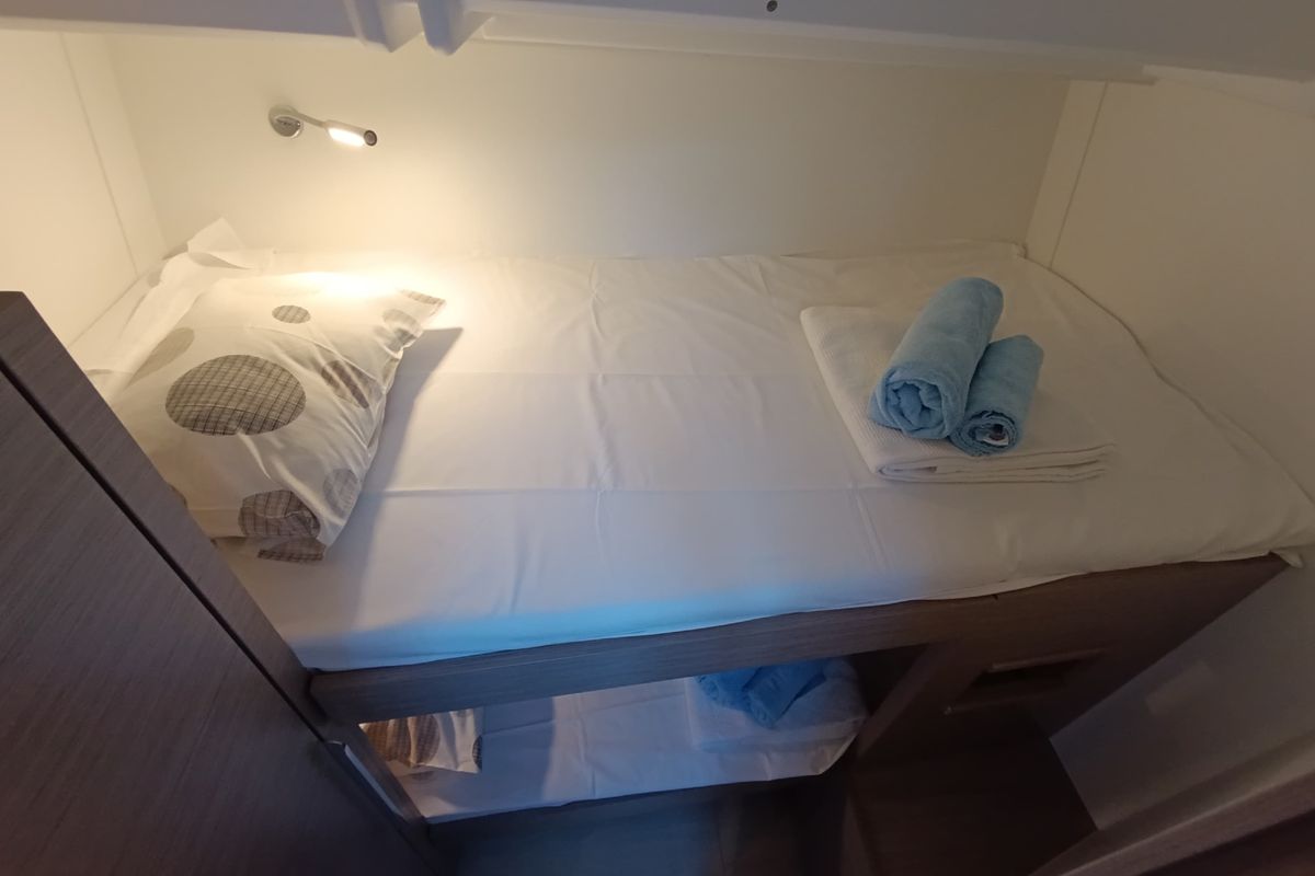 Cabin on Binlik, a Hanse Yachts Hanse 460 sailboat at Fethiye, Turkey