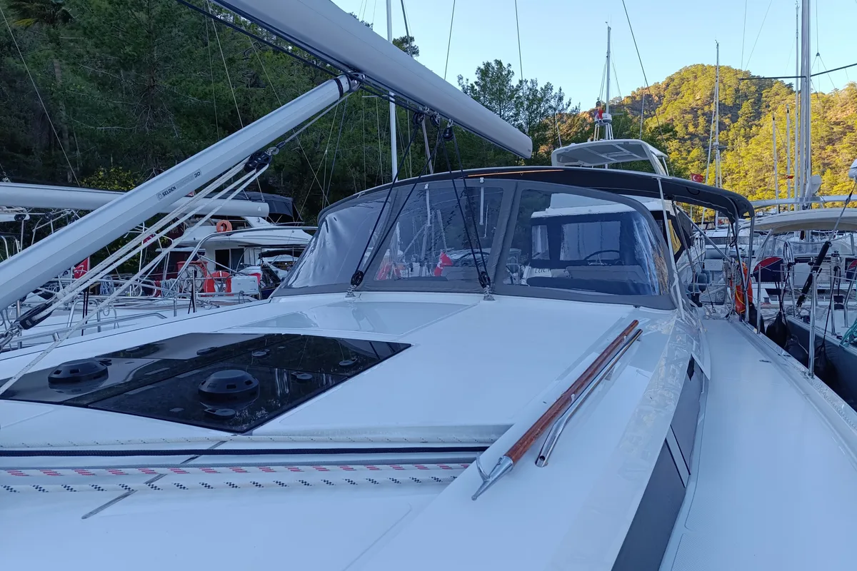 Deck of Binlik, a Hanse Yachts Hanse 460 sailboat at Fethiye, Turkey