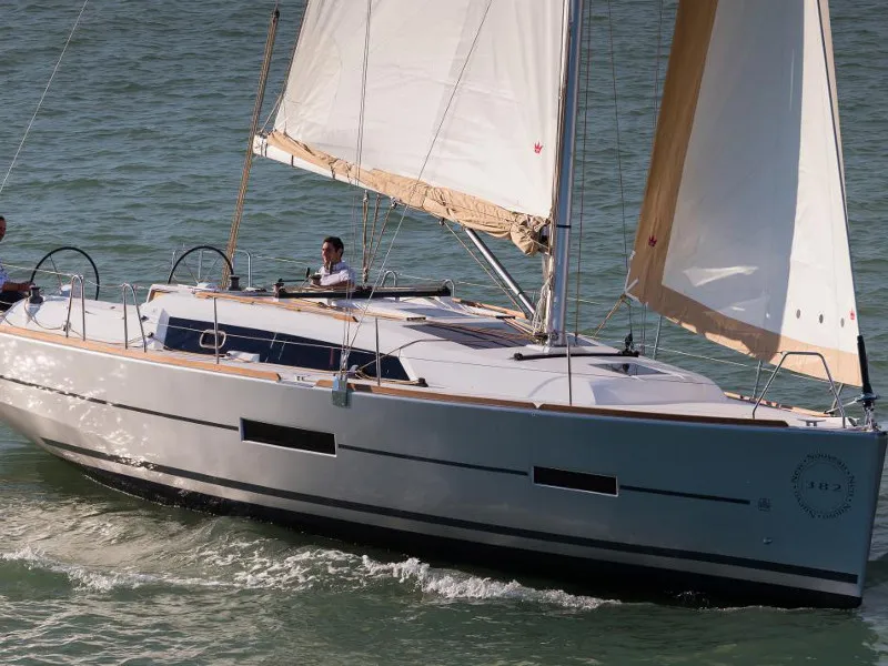 Exterior view of AF-D382, a Dufour 382 Grand Large sailboat at Municipal Unit of Lefkada, Greece