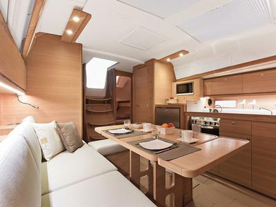 Salon of AF-D382, a Dufour 382 Grand Large sailboat at Municipal Unit of Lefkada, Greece