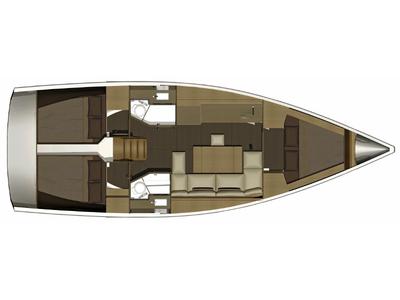 Floor plan of AF-D382, a Dufour 382 Grand Large sailboat at Municipal Unit of Lefkada, Greece