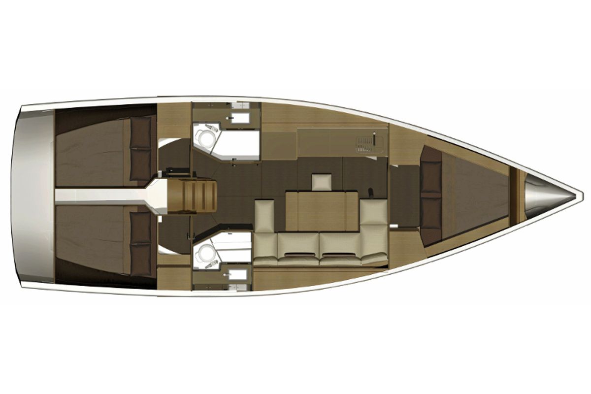 Floor plan of AF-D382, a Dufour 382 Grand Large sailboat at Municipal Unit of Lefkada, Greece