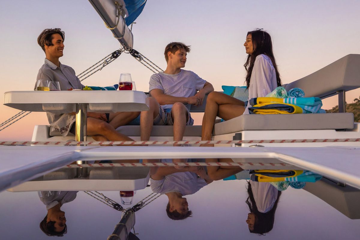 Deck of Sunsail 424/4/4 Premium Plus, a Gulet Sunsail 424 catamaran at Municipal Unit of Lefkada, Greece