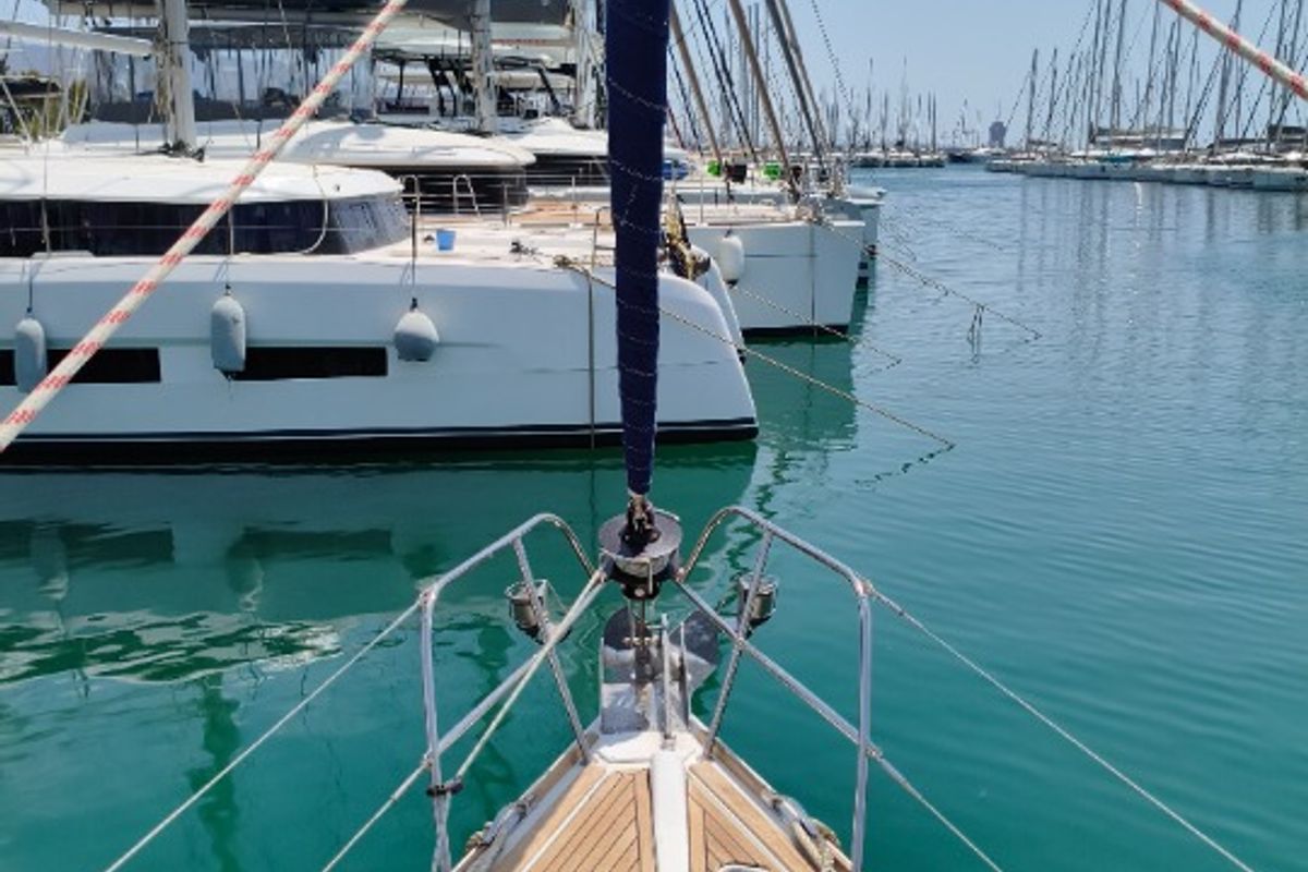 Exterior view of Spanaki II, a Jeanneau Sun Odyssey 45 sailboat at Athens, Greece