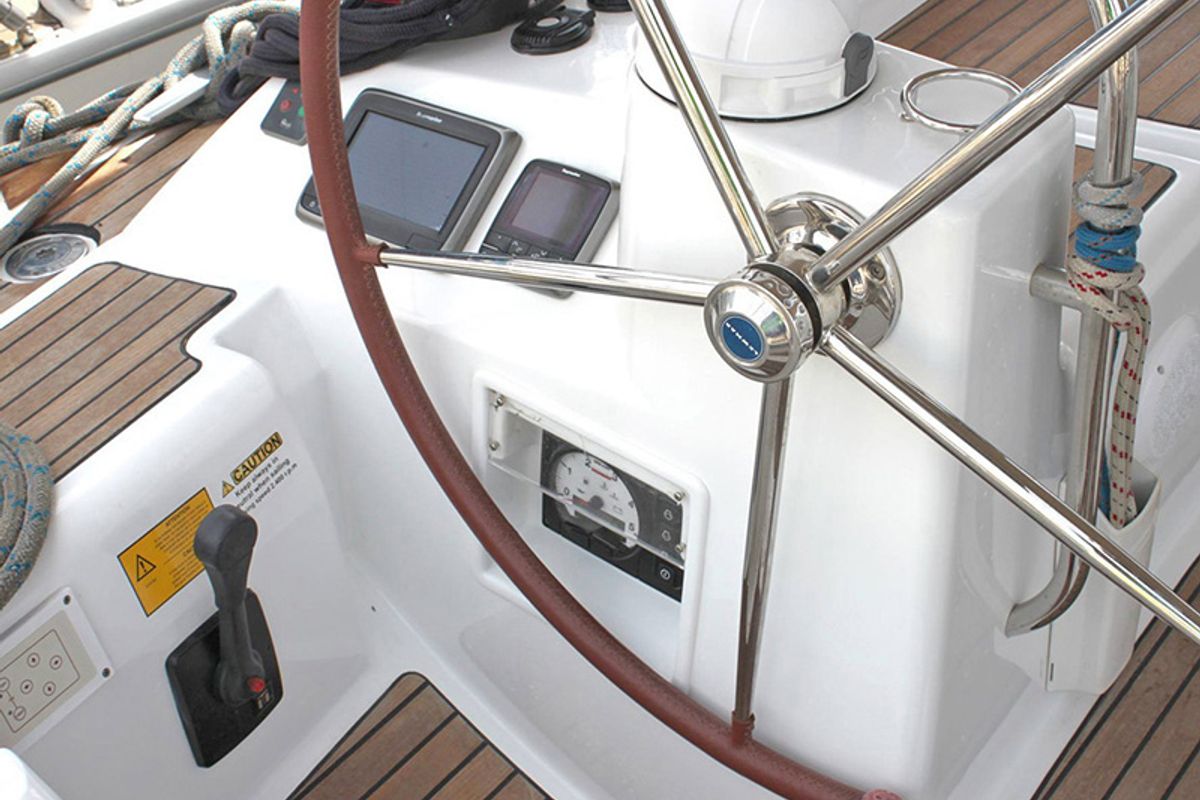 Cockpit of Zeus, a Jeanneau 53 sailboat at Lavreotiki Municipal Unit, Greece