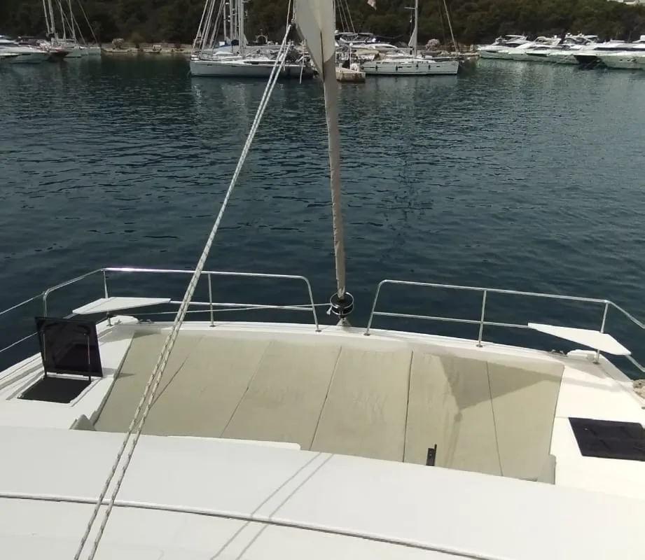 Deck of Double Trouble, a Bali 4.4 catamaran at Općina Rogoznica, Croatia