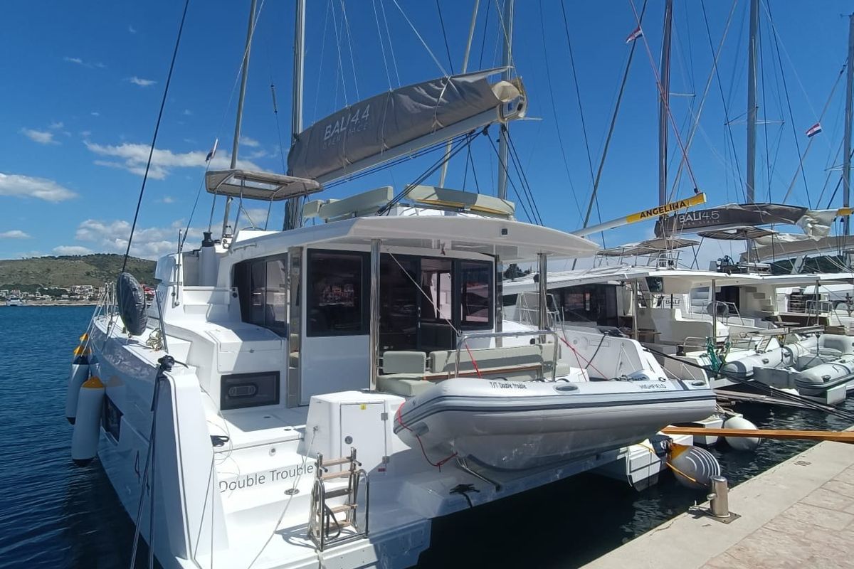 Exterior view of Double Trouble, a Bali 4.4 catamaran at Općina Rogoznica, Croatia