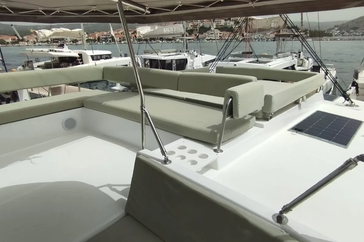 Deck of Double Trouble, a Bali 4.4 catamaran at Općina Rogoznica, Croatia