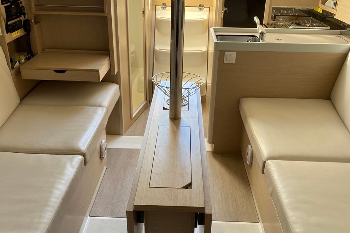 Salon of Carina, a Beneteau Oceanis 30.1 sailboat at Olbia, Italy