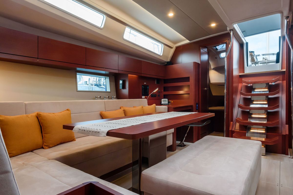 Salon of Atena - Water maker, Solar Panel, a Hanse Yachts Hanse 508 sailboat at Cannigione, Italy