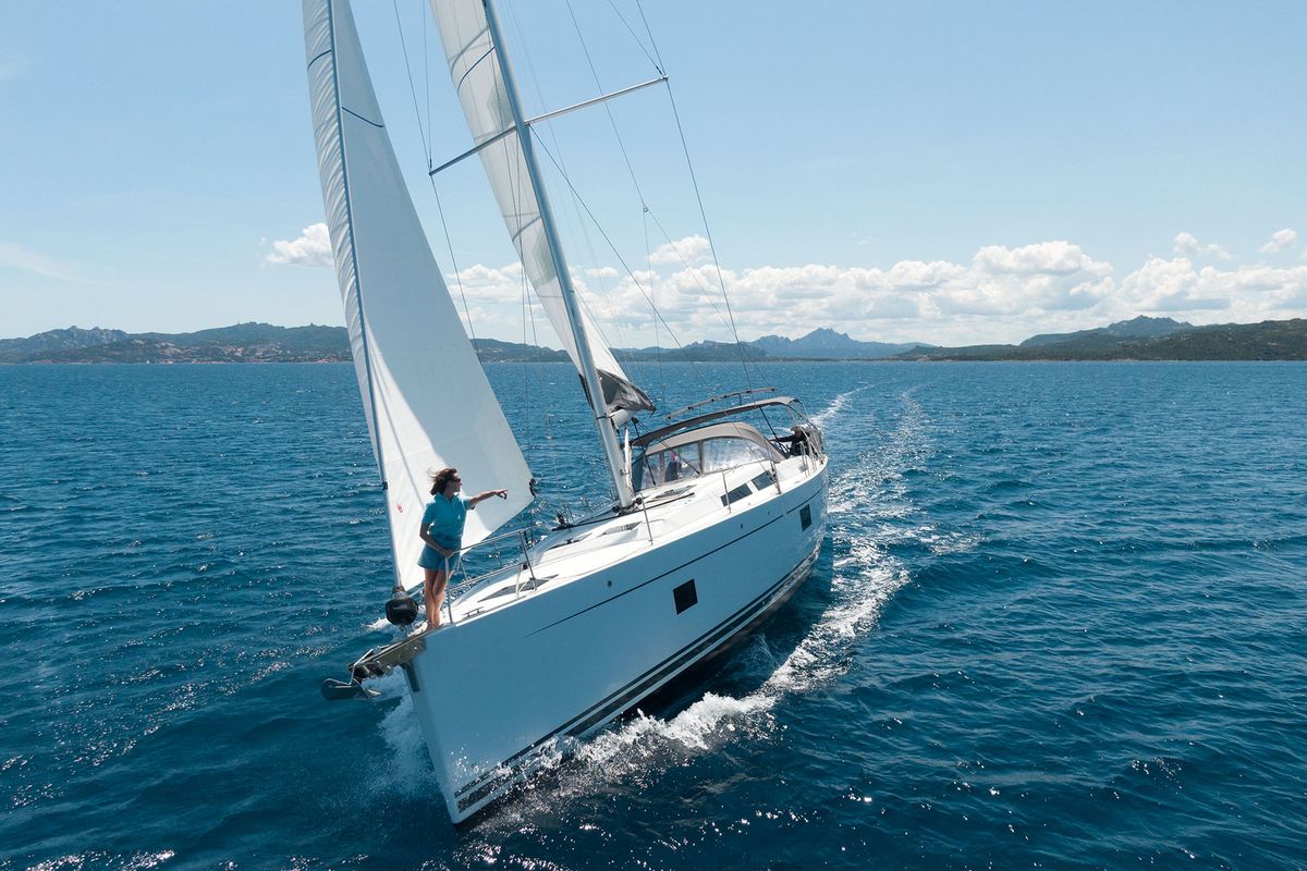 Exterior view of Atena - Water maker, Solar Panel, a Hanse Yachts Hanse 508 sailboat at Cannigione, Italy