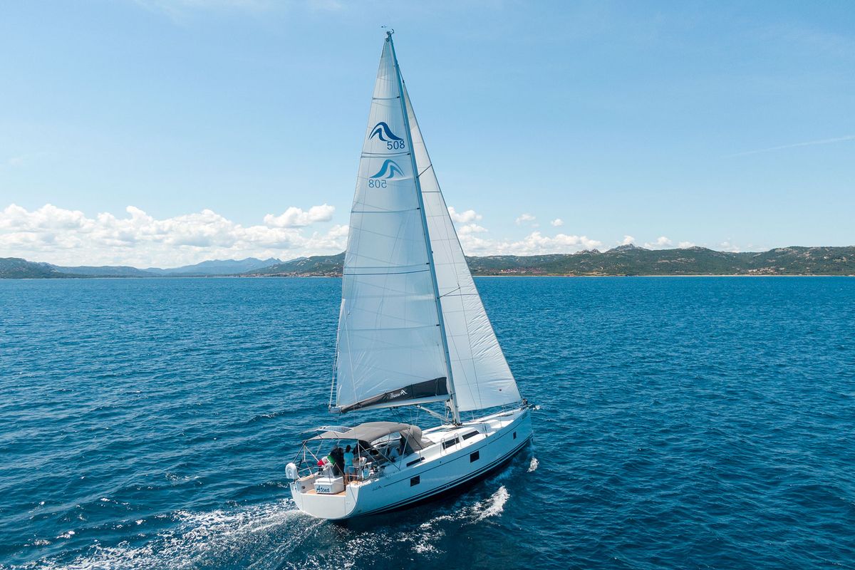 Exterior view of Atena - Water maker, Solar Panel, a Hanse Yachts Hanse 508 sailboat at Cannigione, Italy