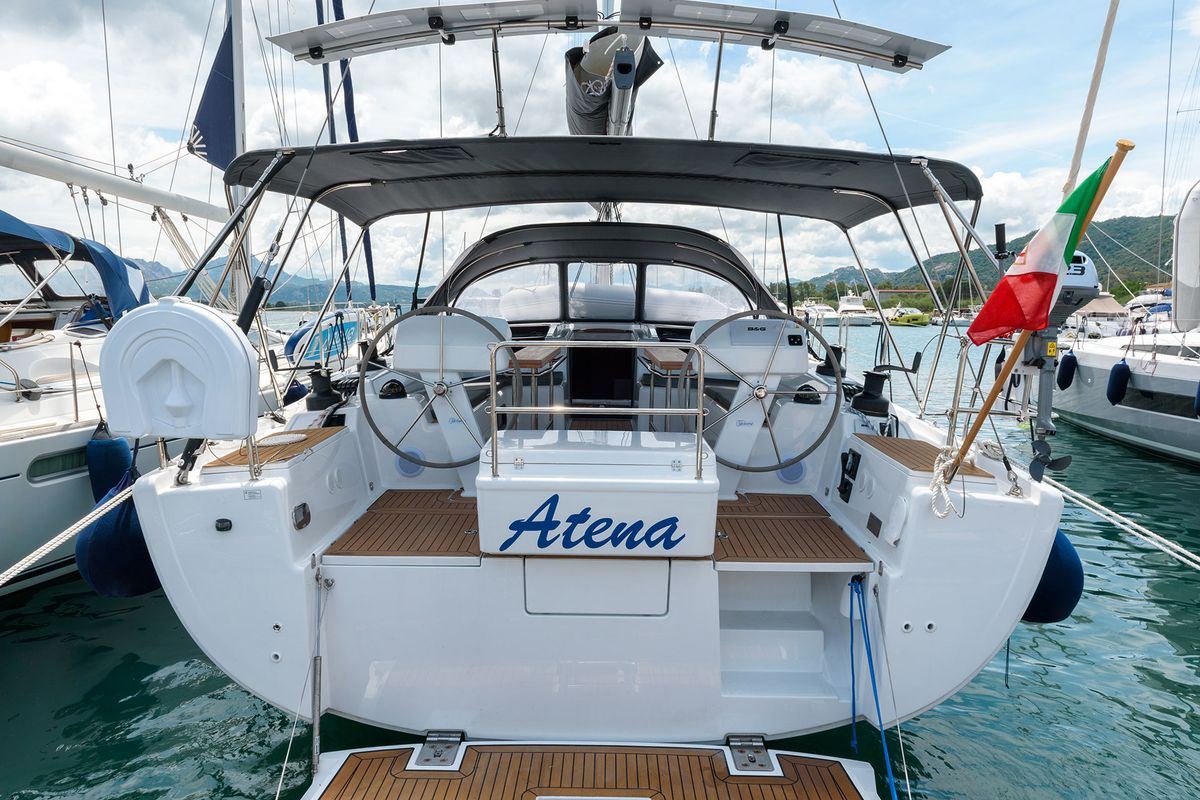 Deck of Atena - Water maker, Solar Panel, a Hanse Yachts Hanse 508 sailboat at Cannigione, Italy