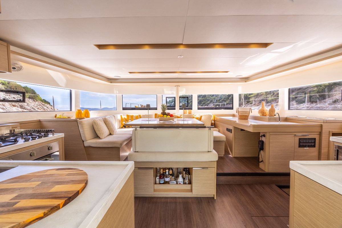 Salon of DOLCIA, a Lagoon 51 catamaran at Municipal Unit of Lefkada, Greece