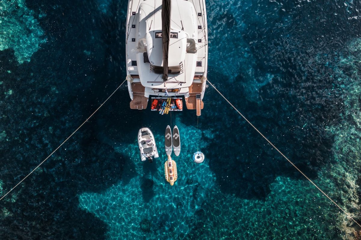 Exterior view of DOLCIA, a Lagoon 51 catamaran at Municipal Unit of Lefkada, Greece