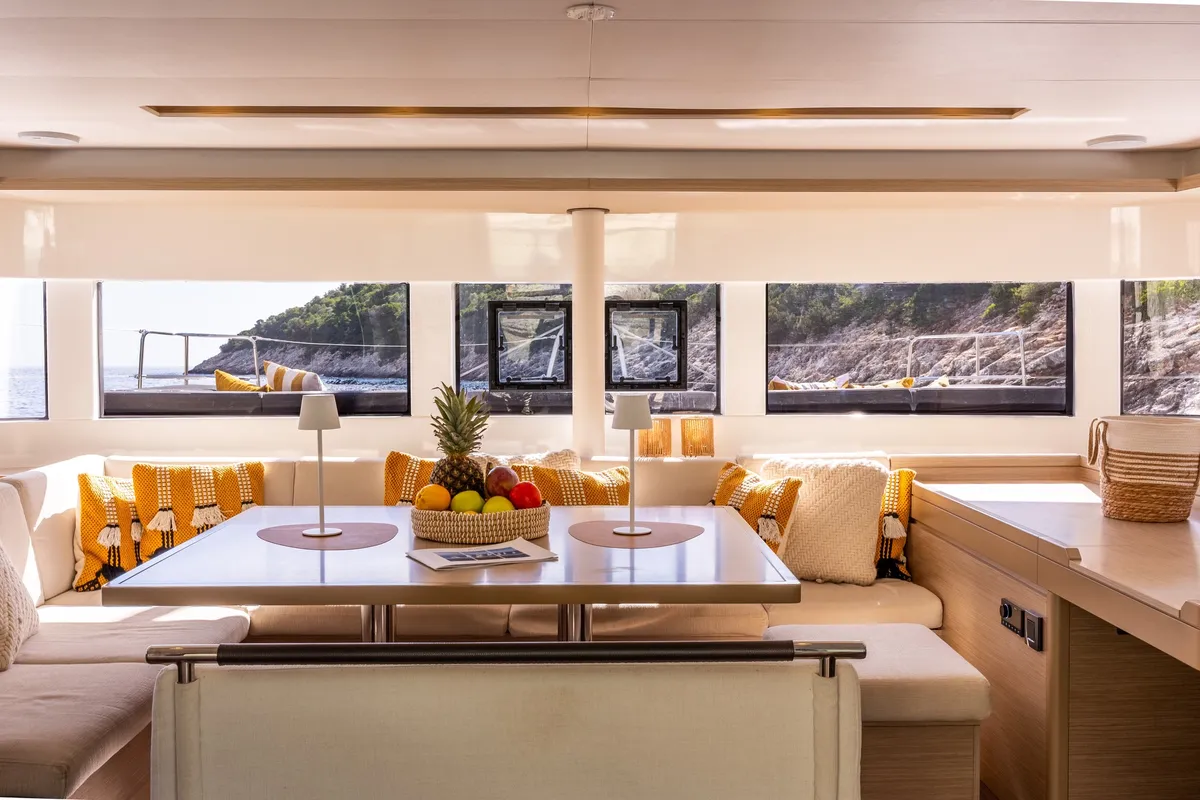Salon of DOLCIA, a Lagoon 51 catamaran at Municipal Unit of Lefkada, Greece