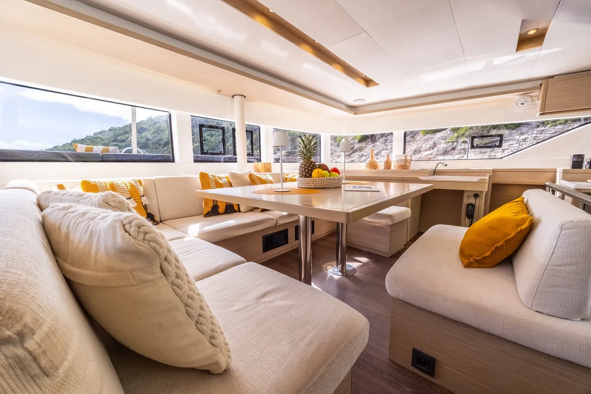 Salon of DOLCIA, a Lagoon 51 catamaran at Municipal Unit of Lefkada, Greece