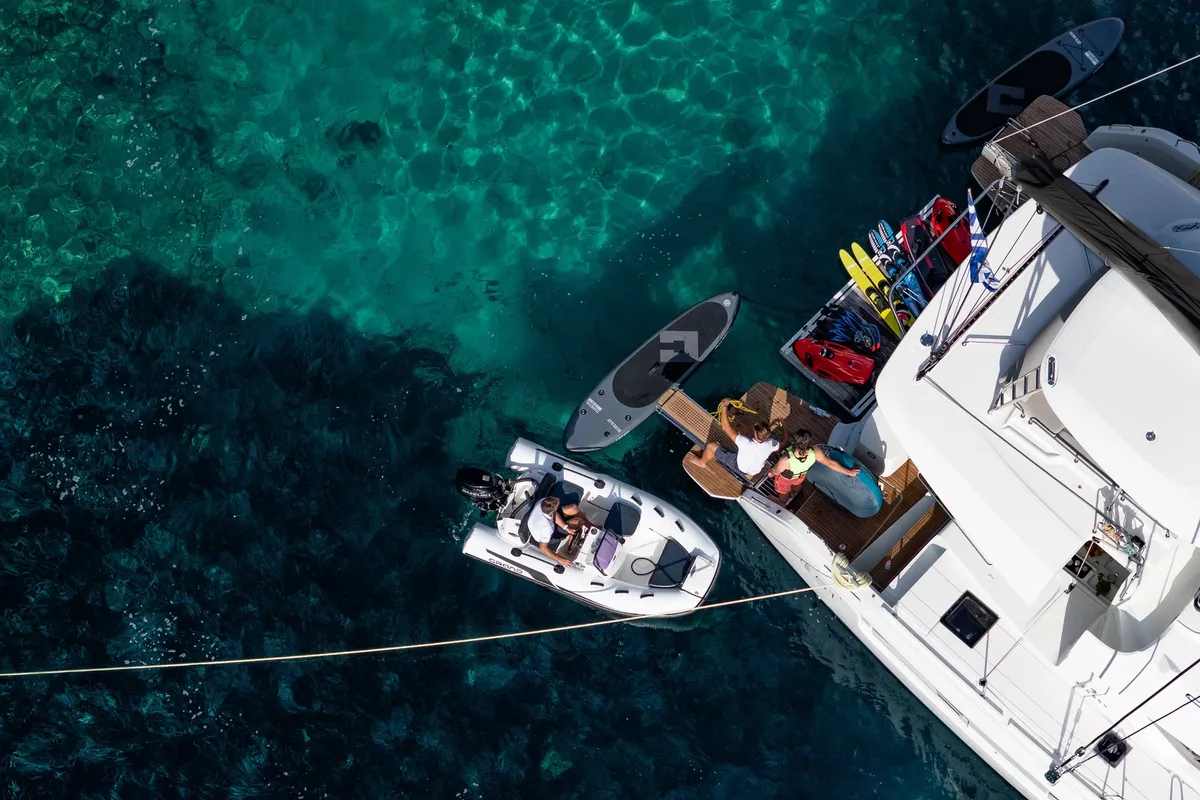 Exterior view of DOLCIA, a Lagoon 51 catamaran at Municipal Unit of Lefkada, Greece