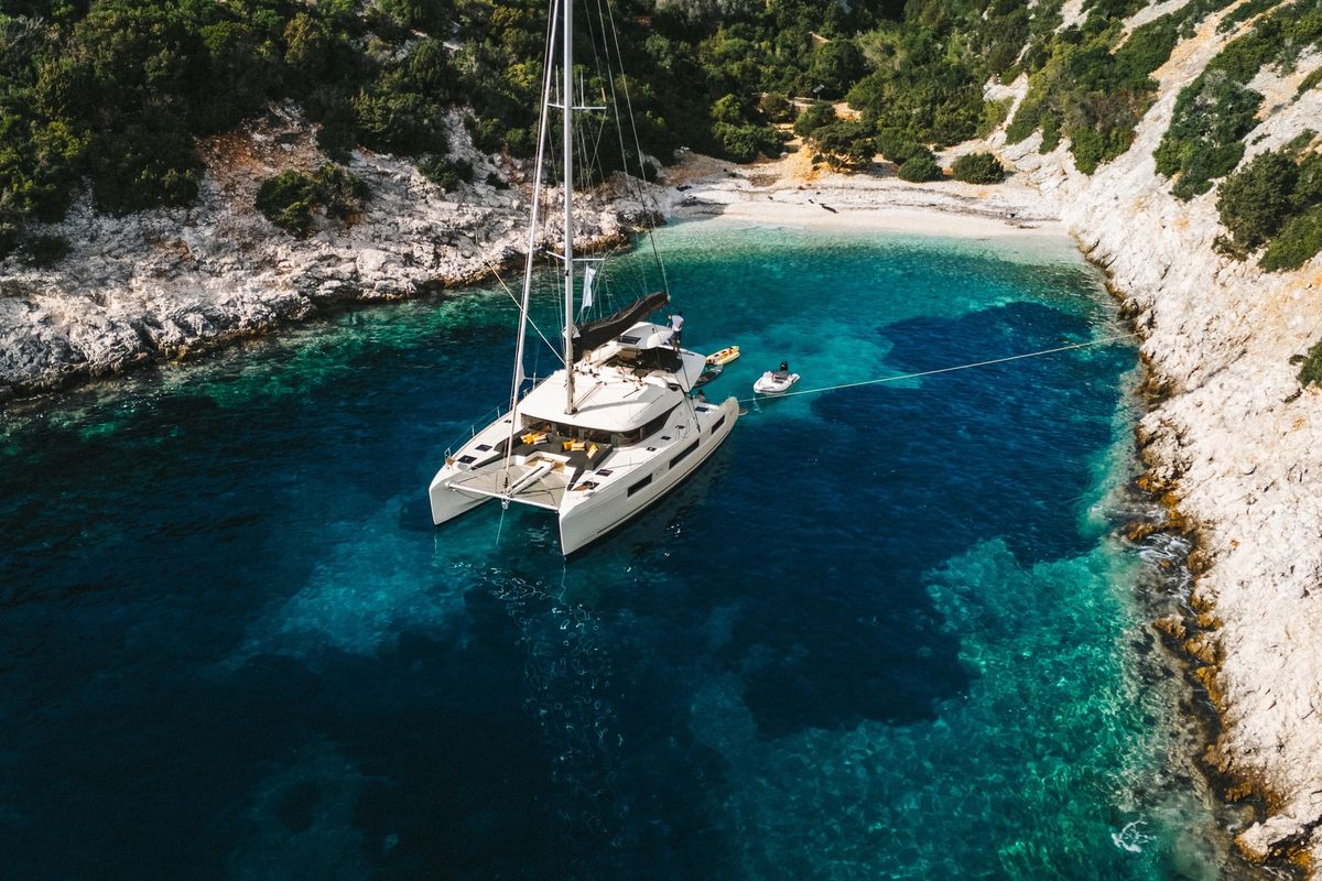 Exterior view of DOLCIA, a Lagoon 51 catamaran at Municipal Unit of Lefkada, Greece