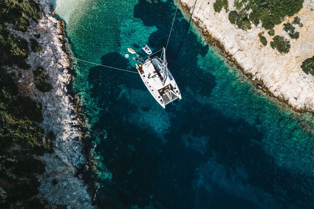 Exterior view of DOLCIA, a Lagoon 51 catamaran at Municipal Unit of Lefkada, Greece