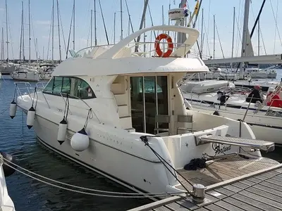 Deck of Fortuna, a Jeanneau Prestige 36 Fly yacht at Punat, Croatia