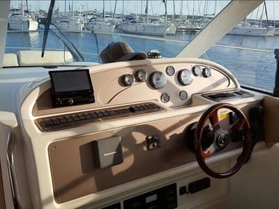 Cockpit of Fortuna, a Jeanneau Prestige 36 Fly yacht at Punat, Croatia