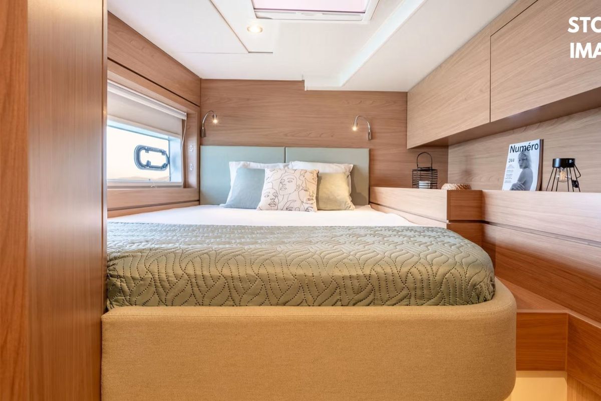Cabin on Zen, a Bali 4.6 catamaran at Cannigione, Italy