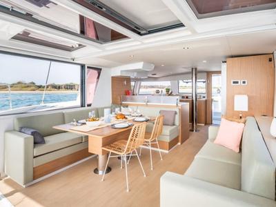 Salon of Zen, a Bali 4.6 catamaran at Cannigione, Italy