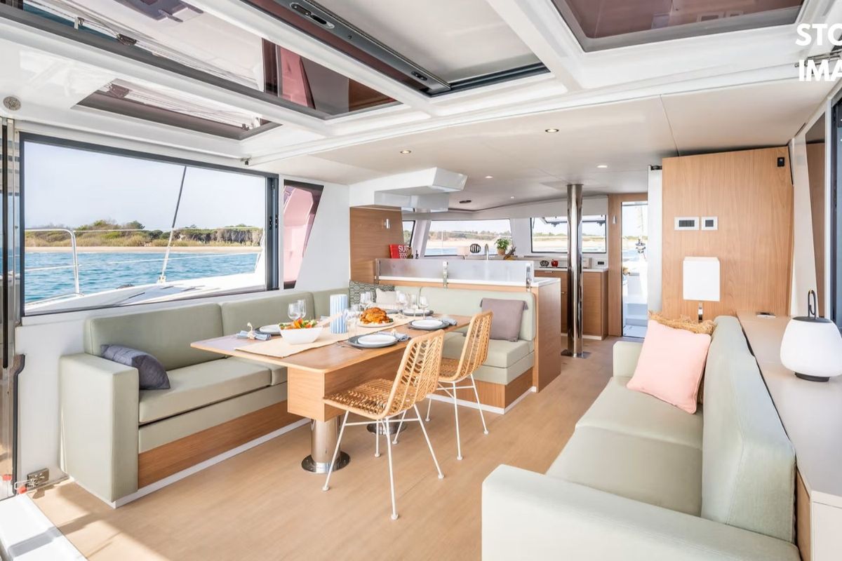 Salon of Zen, a Bali 4.6 catamaran at Cannigione, Italy