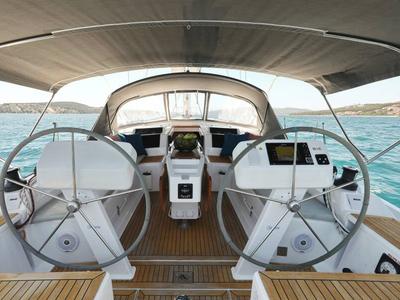 Cockpit of Lady Zrilla, a Hanse Yachts Hanse 458 sailboat at Grad Šibenik, Croatia