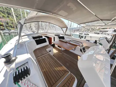 Deck of Lady Zrilla, a Hanse Yachts Hanse 458 sailboat at Grad Šibenik, Croatia