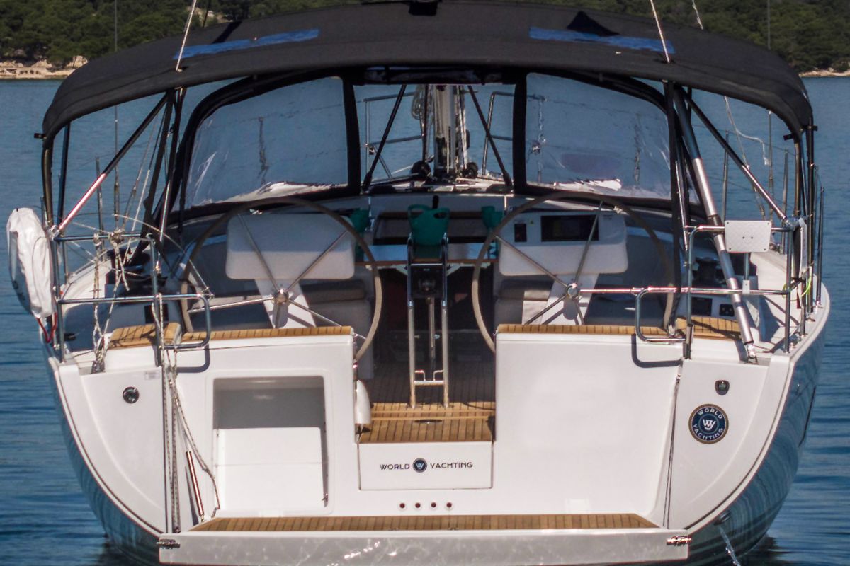 Exterior view of Lady Zrilla, a Hanse Yachts Hanse 458 sailboat at Grad Šibenik, Croatia