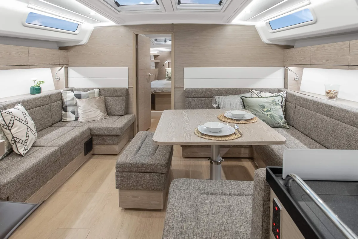 Salon of Lady Zrilla, a Hanse Yachts Hanse 458 sailboat at Grad Šibenik, Croatia