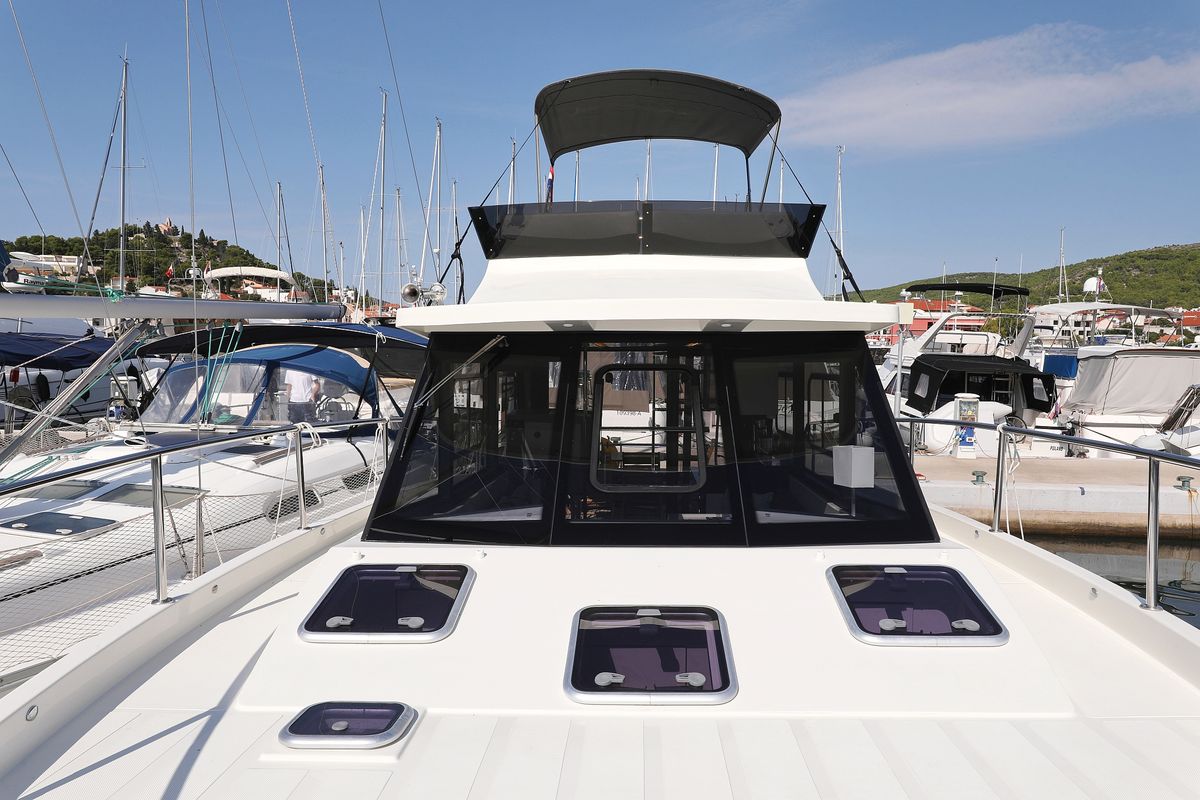 Exterior view of Muneca, a Cobra Yachts Futura 40 Grand Horizon yacht at Grad Vodice, Croatia