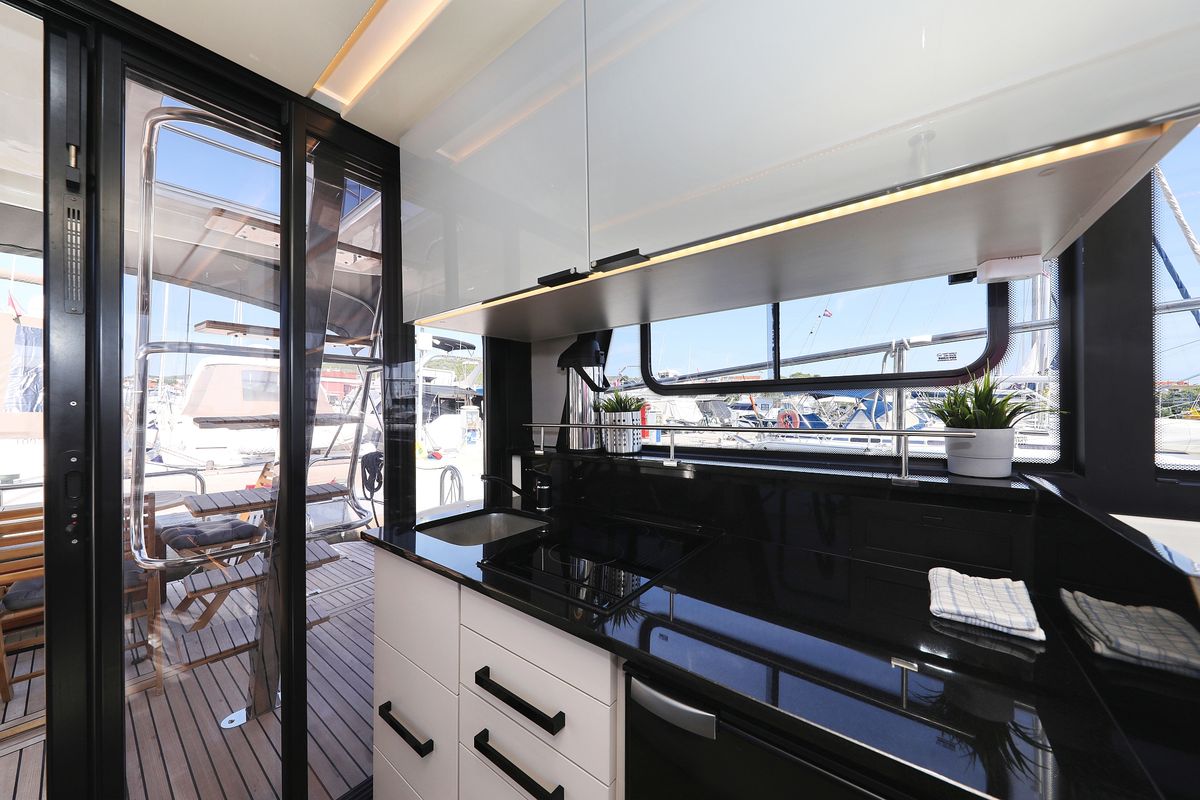 Galley of Muneca, a Cobra Yachts Futura 40 Grand Horizon yacht at Grad Vodice, Croatia