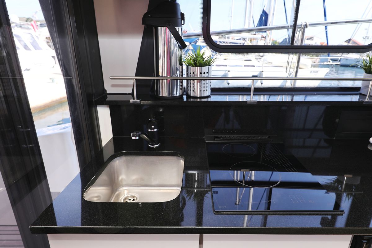 Galley of Muneca, a Cobra Yachts Futura 40 Grand Horizon yacht at Grad Vodice, Croatia