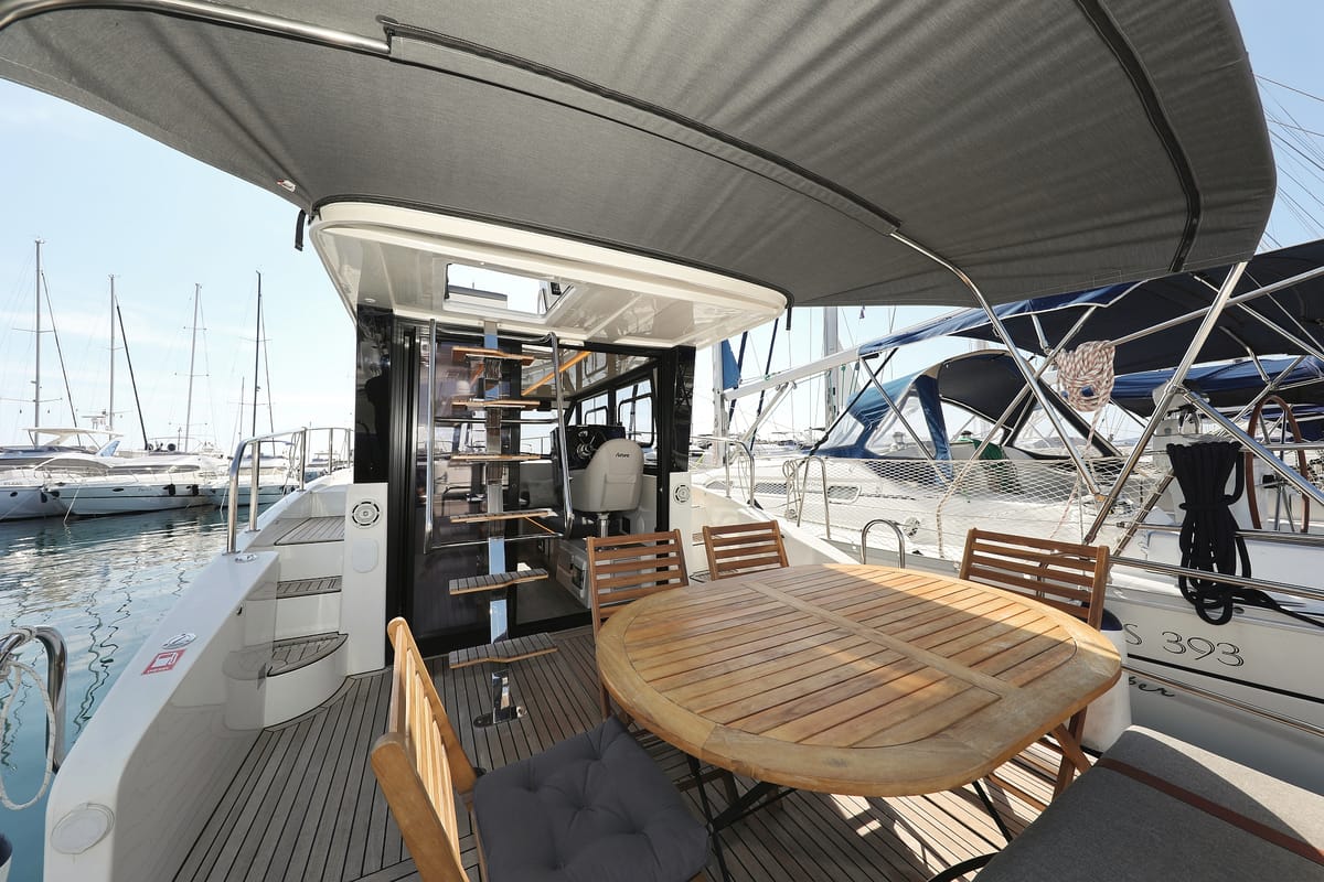 Deck of Muneca, a Cobra Yachts Futura 40 Grand Horizon yacht at Grad Vodice, Croatia