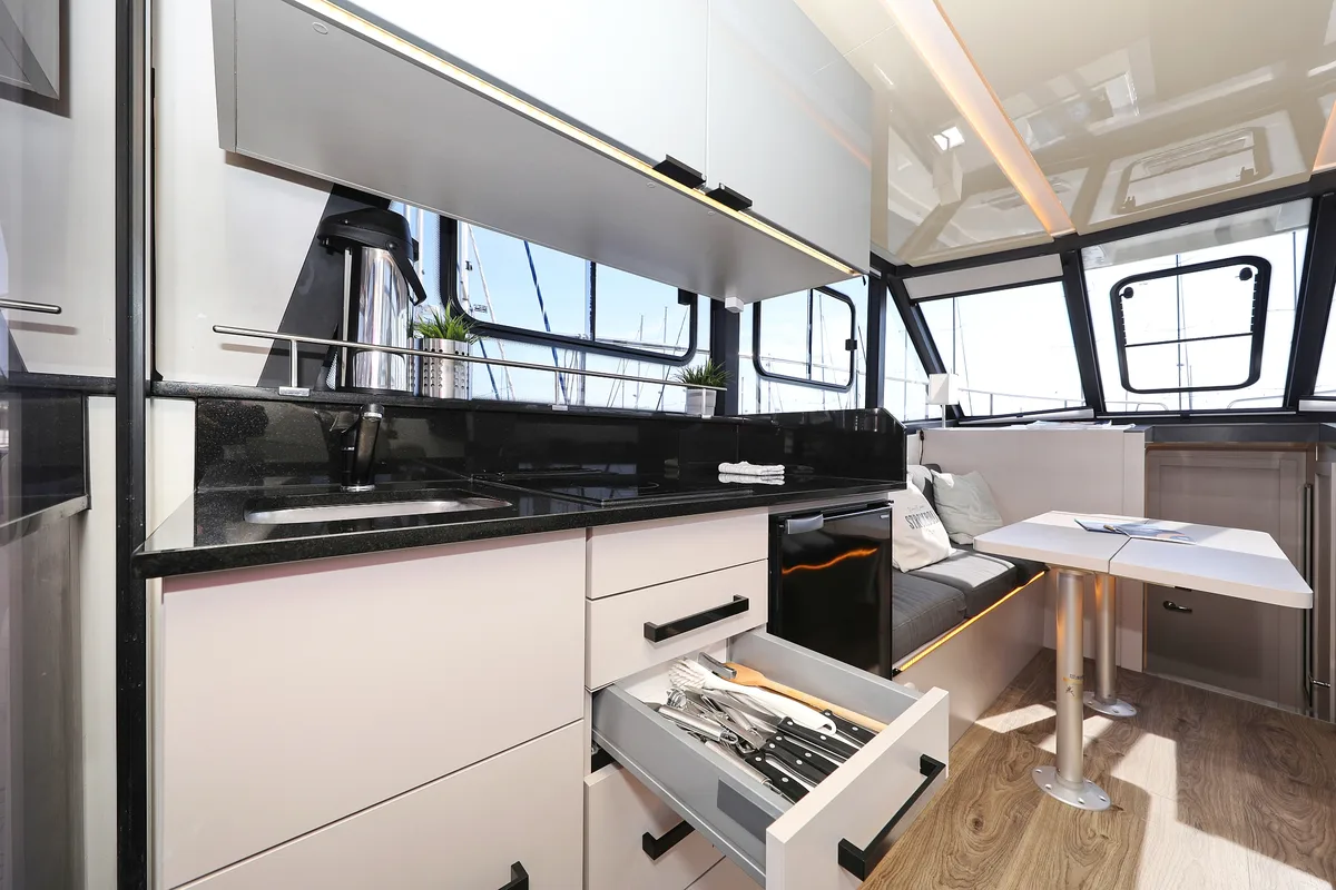 Galley of Muneca, a Cobra Yachts Futura 40 Grand Horizon yacht at Grad Vodice, Croatia