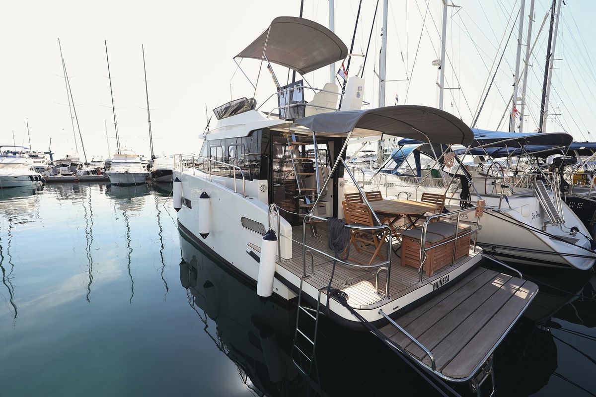 Exterior view of Muneca, a Cobra Yachts Futura 40 Grand Horizon yacht at Grad Vodice, Croatia