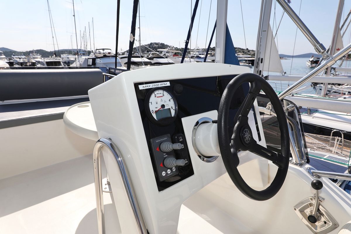 Cockpit of Muneca, a Cobra Yachts Futura 40 Grand Horizon yacht at Grad Vodice, Croatia