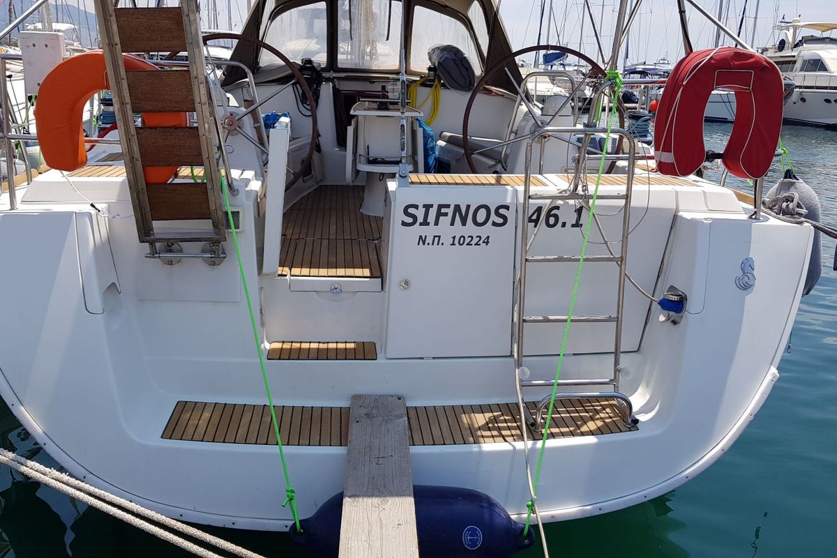 Exterior view of Sifnos 46.1, a Beneteau Oceanis 46 sailboat at Athens, Greece