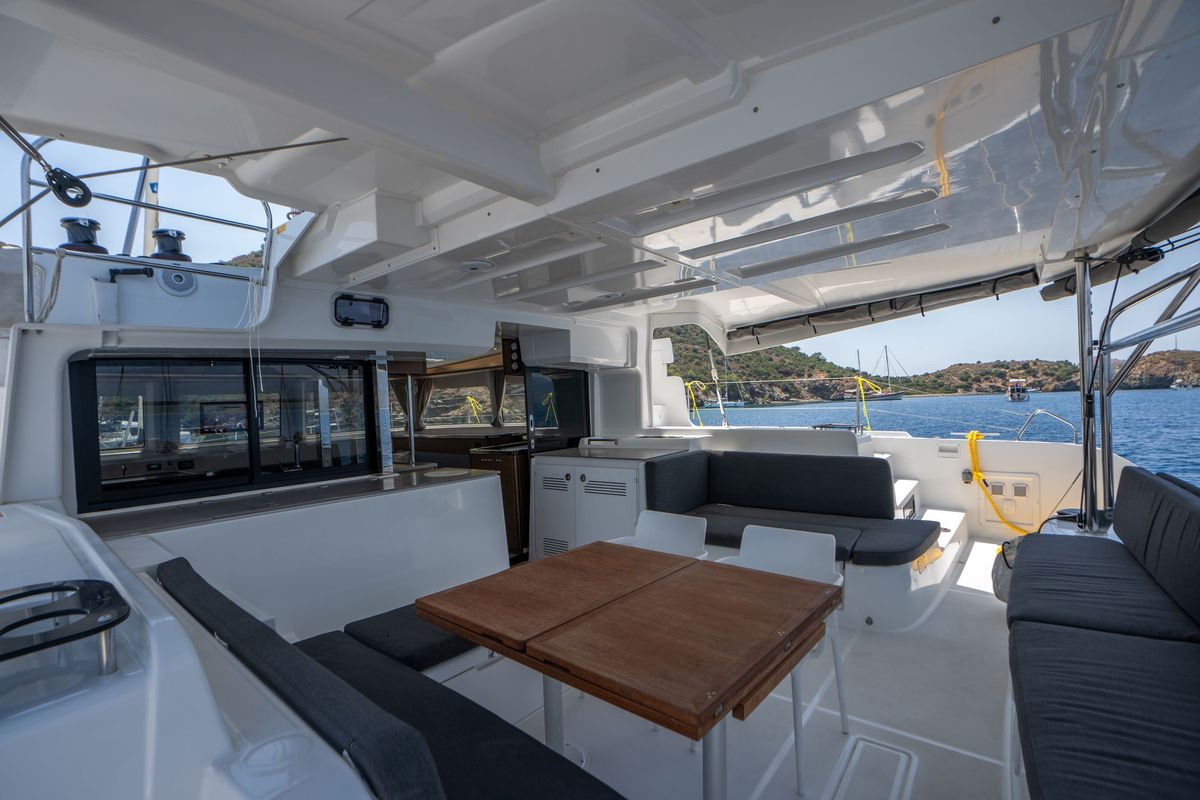 Deck of Dream Life, a Lagoon 46 catamaran at Fethiye, Turkey