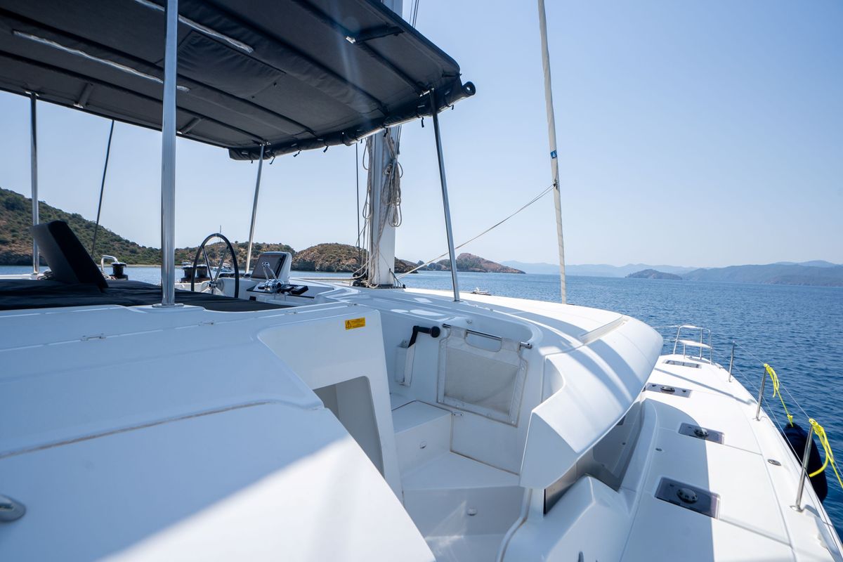 Deck of Dream Life, a Lagoon 46 catamaran at Fethiye, Turkey