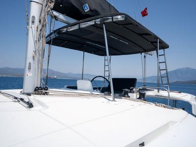 Cockpit of Dream Life, a Lagoon 46 catamaran at Fethiye, Turkey