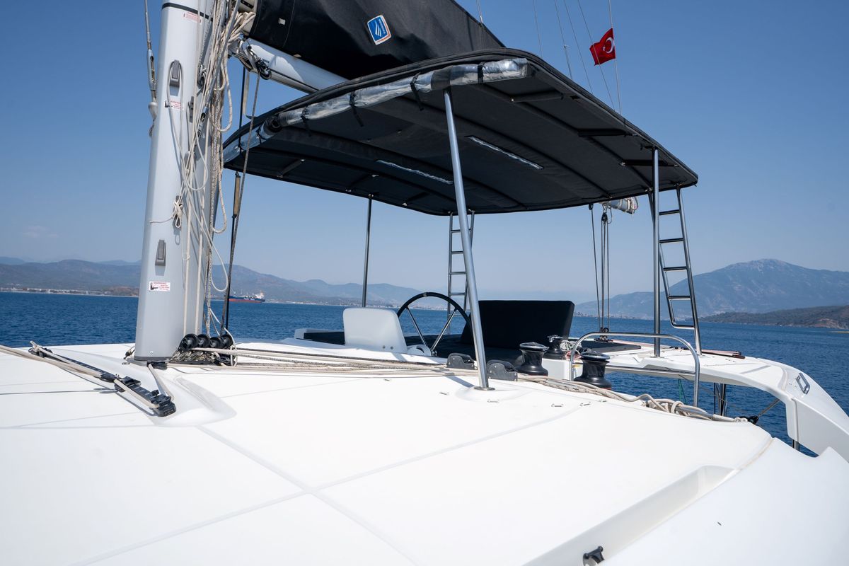 Cockpit of Dream Life, a Lagoon 46 catamaran at Fethiye, Turkey