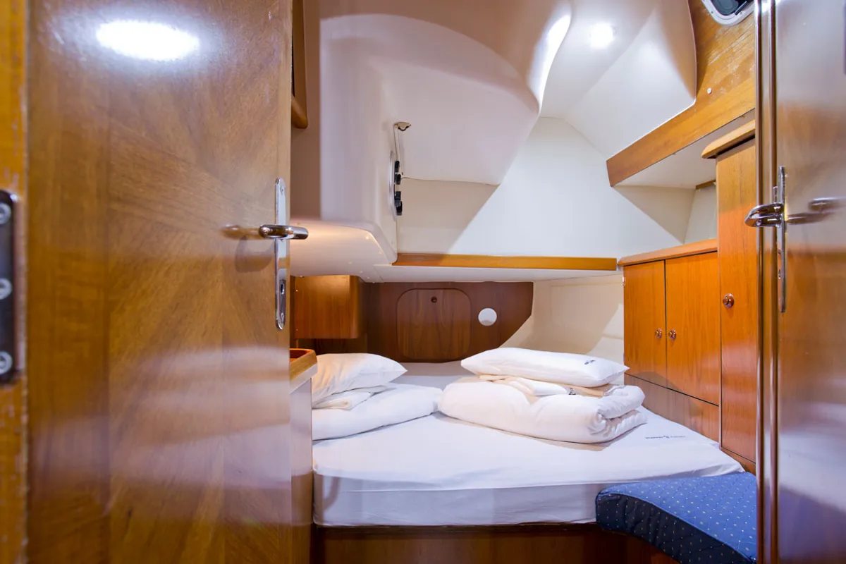 Cabin on Slow, a Jeanneau Sun Odyssey 52.2 sailboat at Roses, Spain