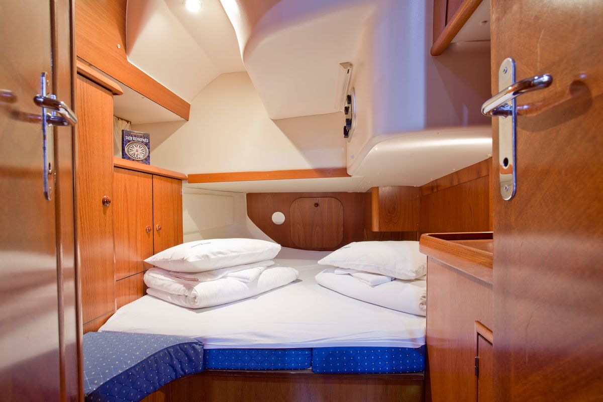 Cabin on Slow, a Jeanneau Sun Odyssey 52.2 sailboat at Roses, Spain