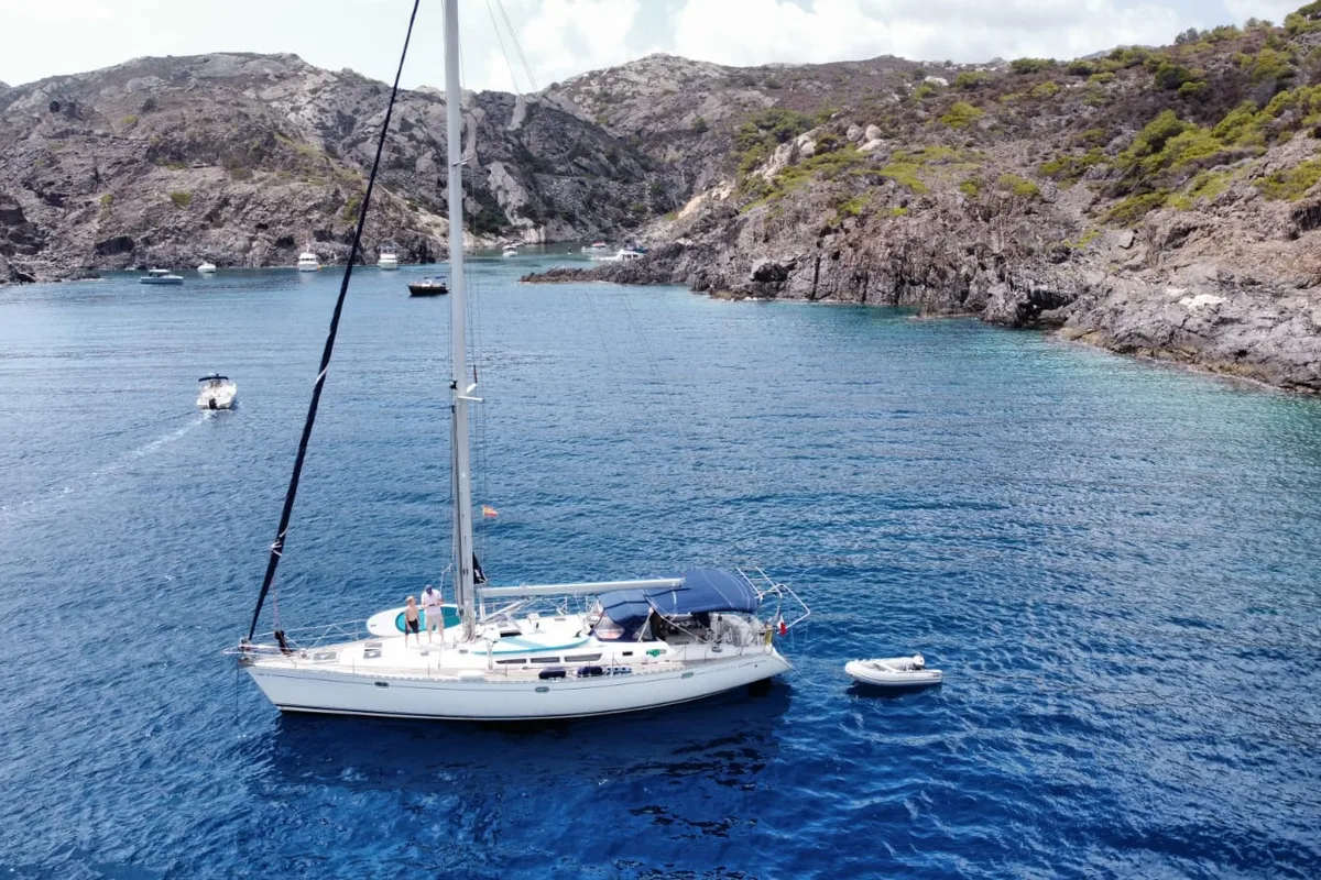 Exterior view of Slow, a Jeanneau Sun Odyssey 52.2 sailboat at Roses, Spain